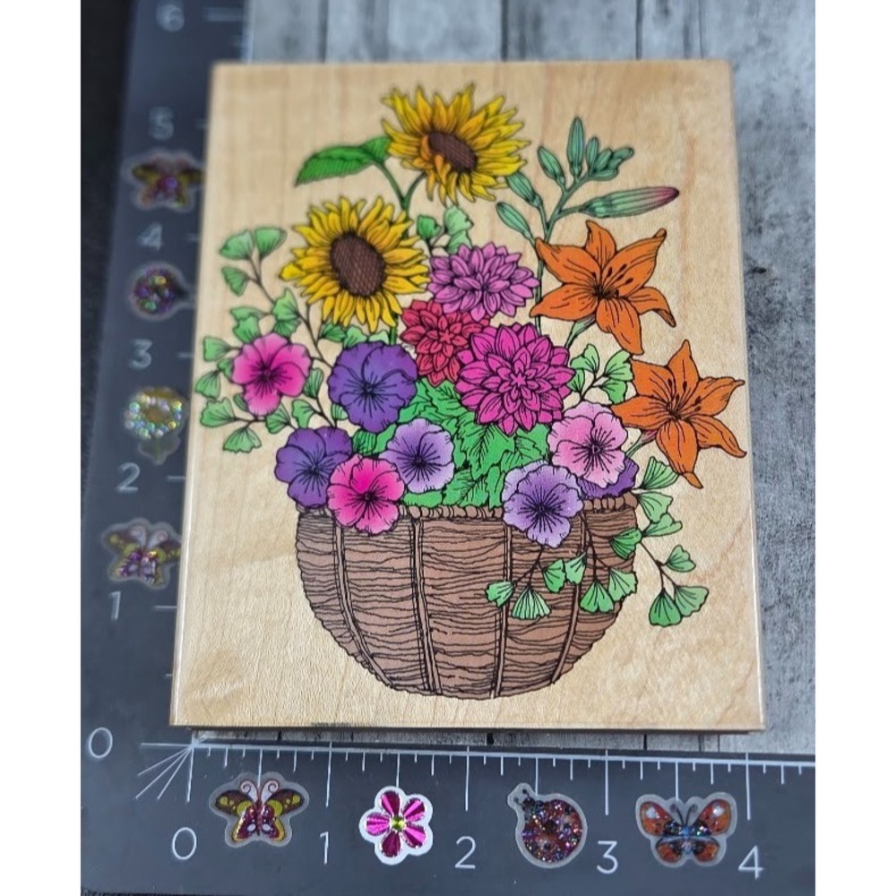 Hero Arts Super Flower Basket B1007 Rubber Stamp Wood #G14